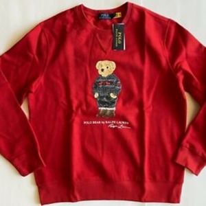 Mens Polo Ralph Lauren Holiday Bear Fleece Crewneck Sweatshirt Red